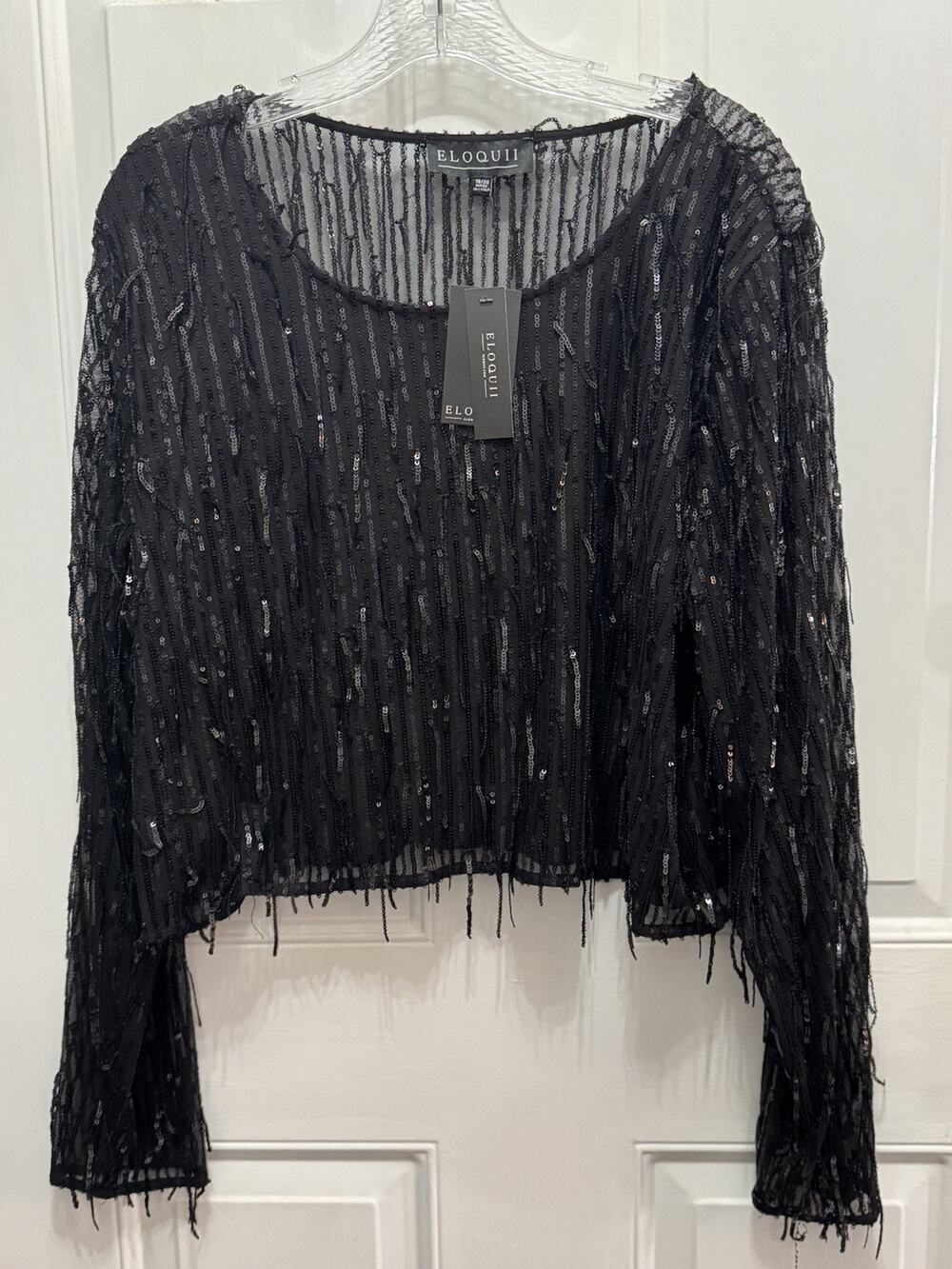 ELOQUII Black Sequin Long-sleeve Crop Top Size 18/20 New Years Eve NWT